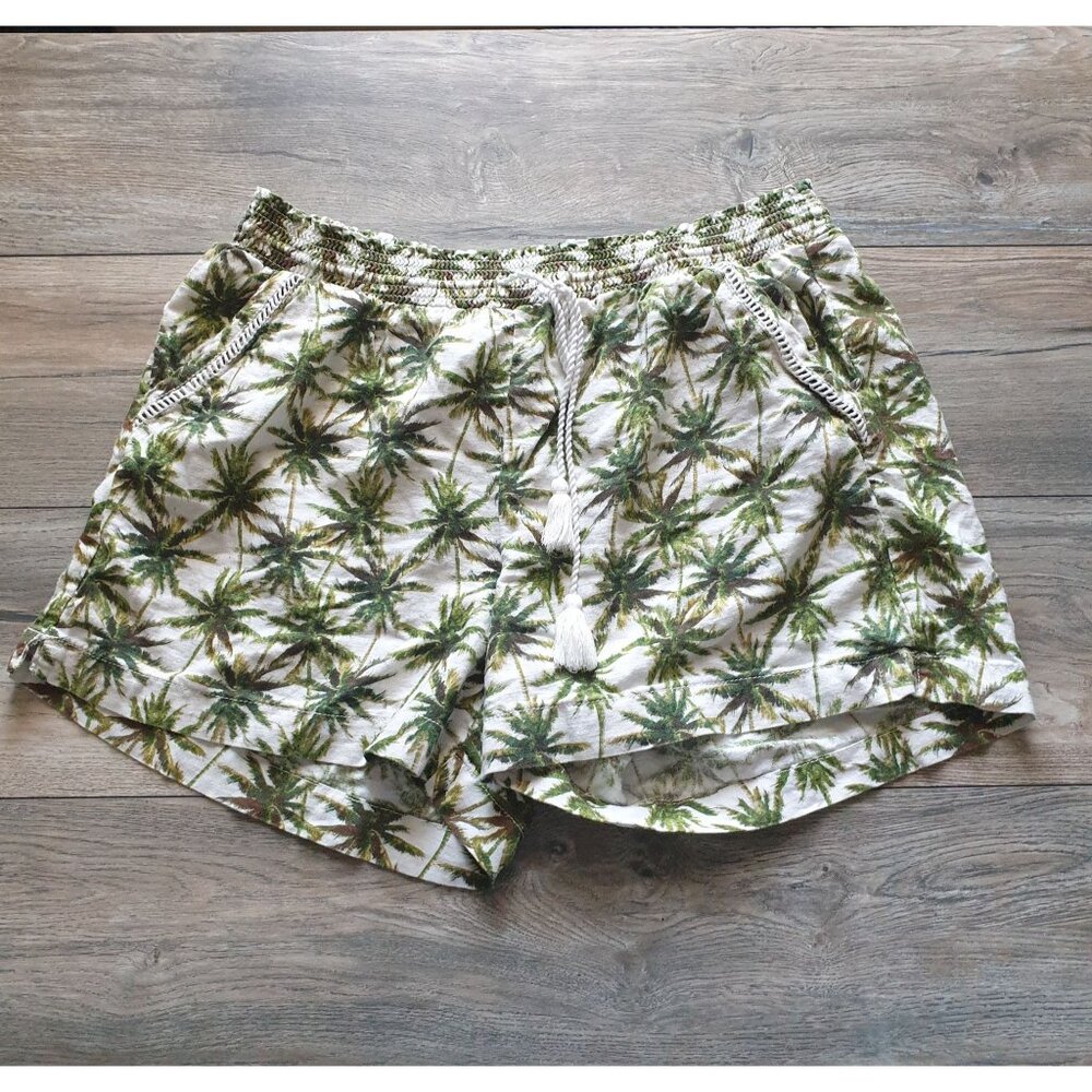 Palm Tree Print Elastic Waist Womens Casual Shorts Pockets Lightweight Summer